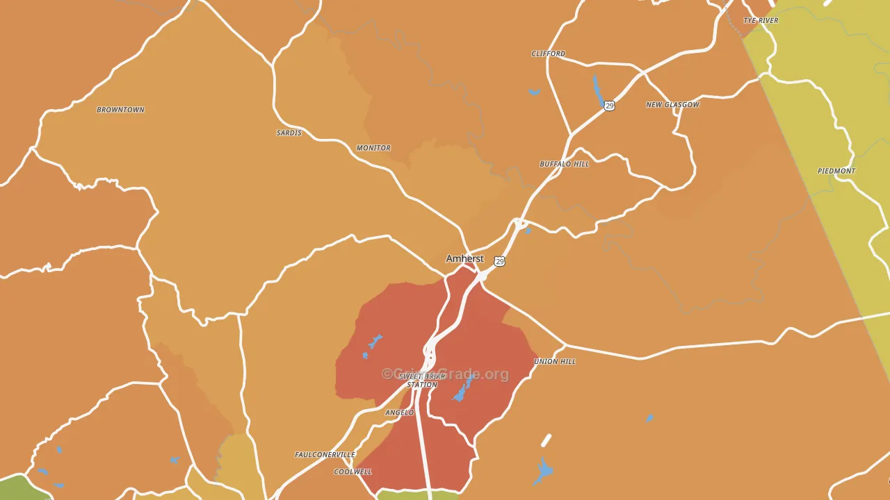 Amherst, VA Map of Arson Rates
