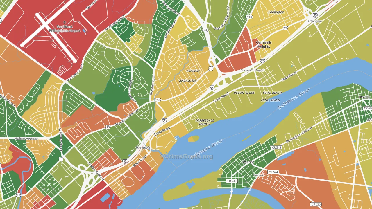 Andalusia, Bensalem, PA Map of Arson Rates