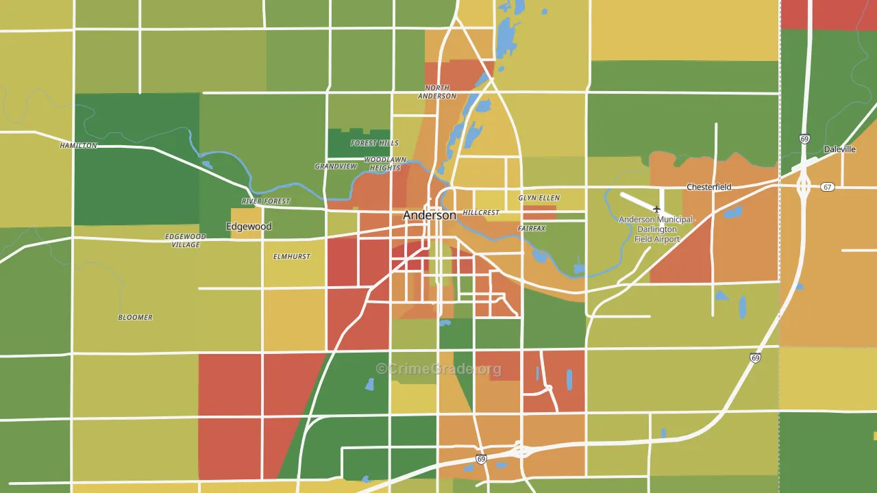Anderson, IN Map of Arson Rates