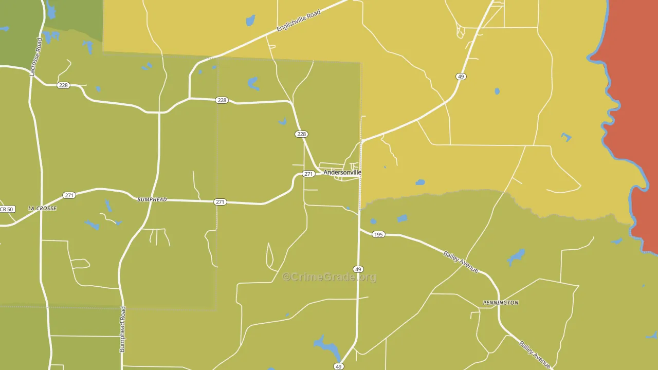Andersonville, GA Map of Arson Rates