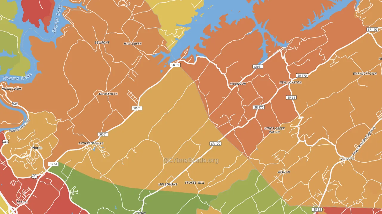 Andersonville, TN Map of Arson Rates