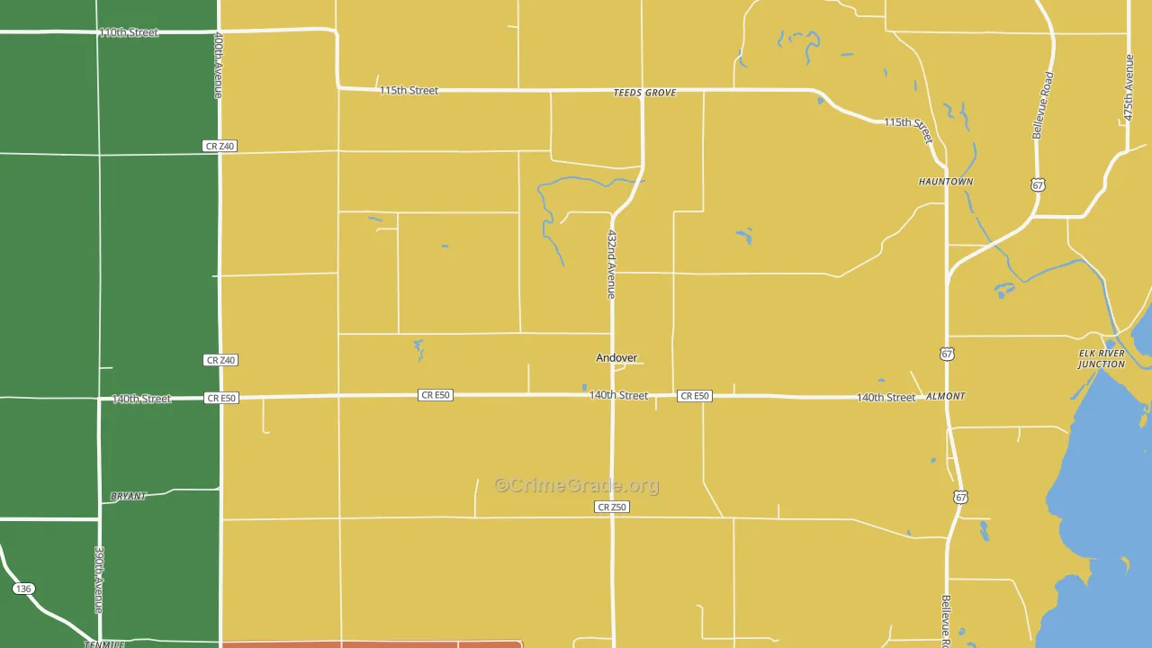 Andover, IA Map of Arson Rates