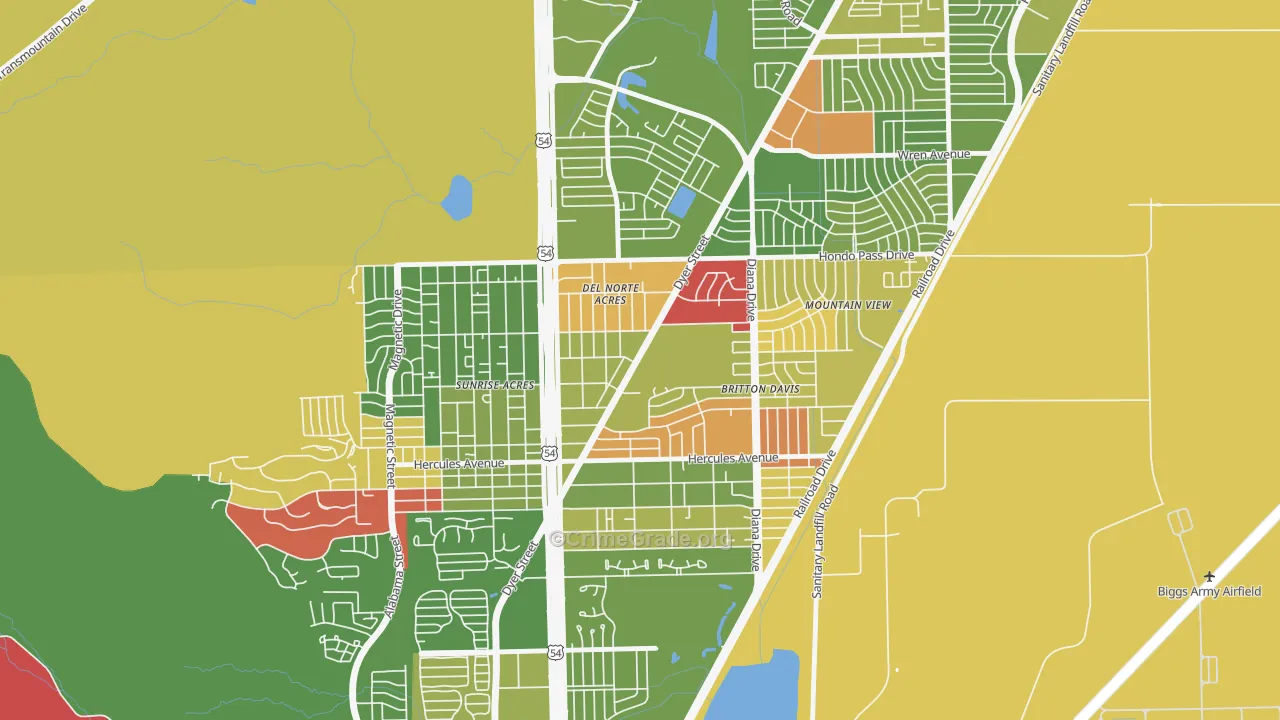 Angels Triangle, El Paso, TX Map of Arson Rates