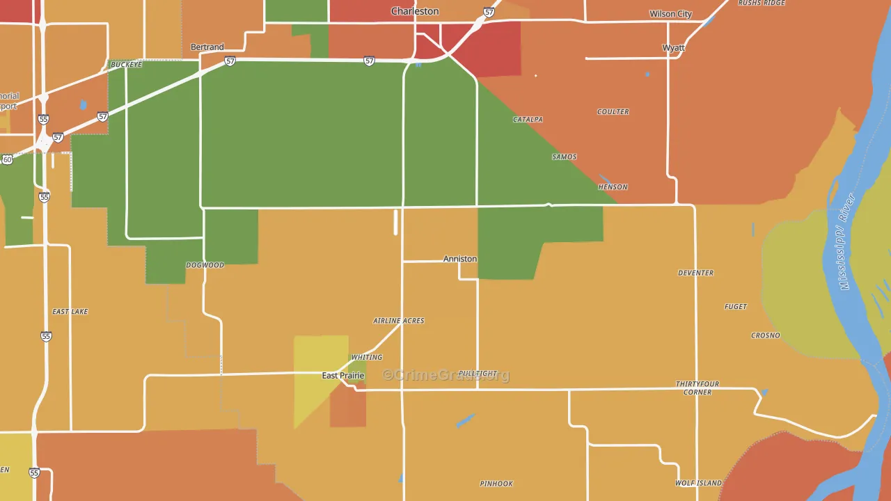 Anniston, MO Map of Arson Rates