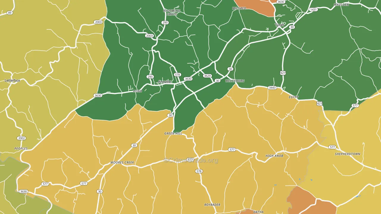 Annville, KY Map of Arson Rates