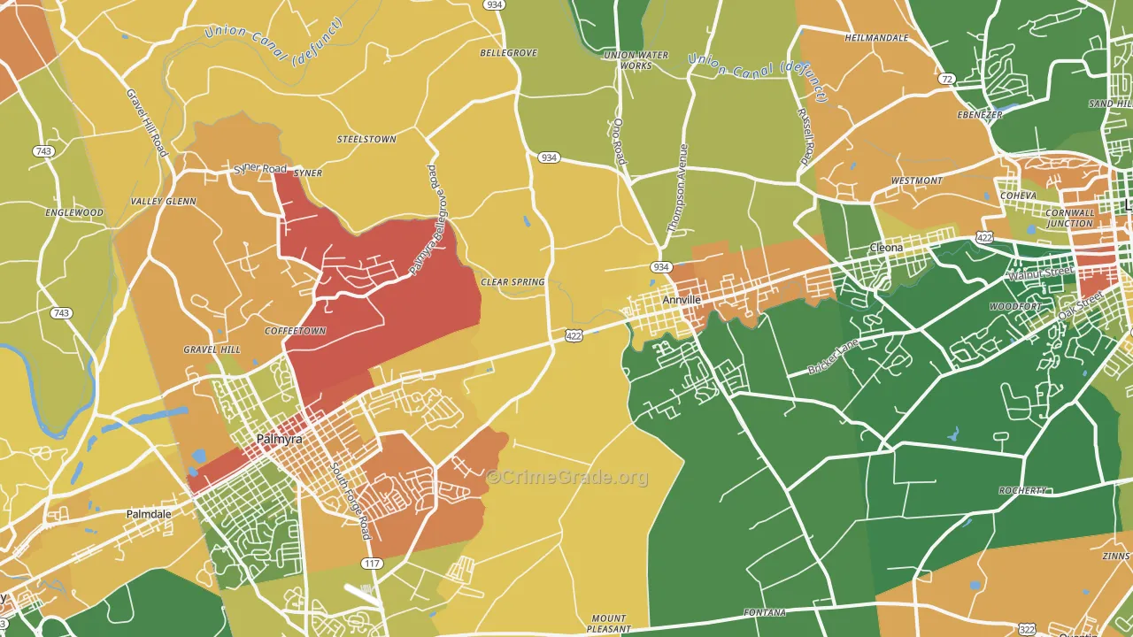 Annville, PA Map of Arson Rates