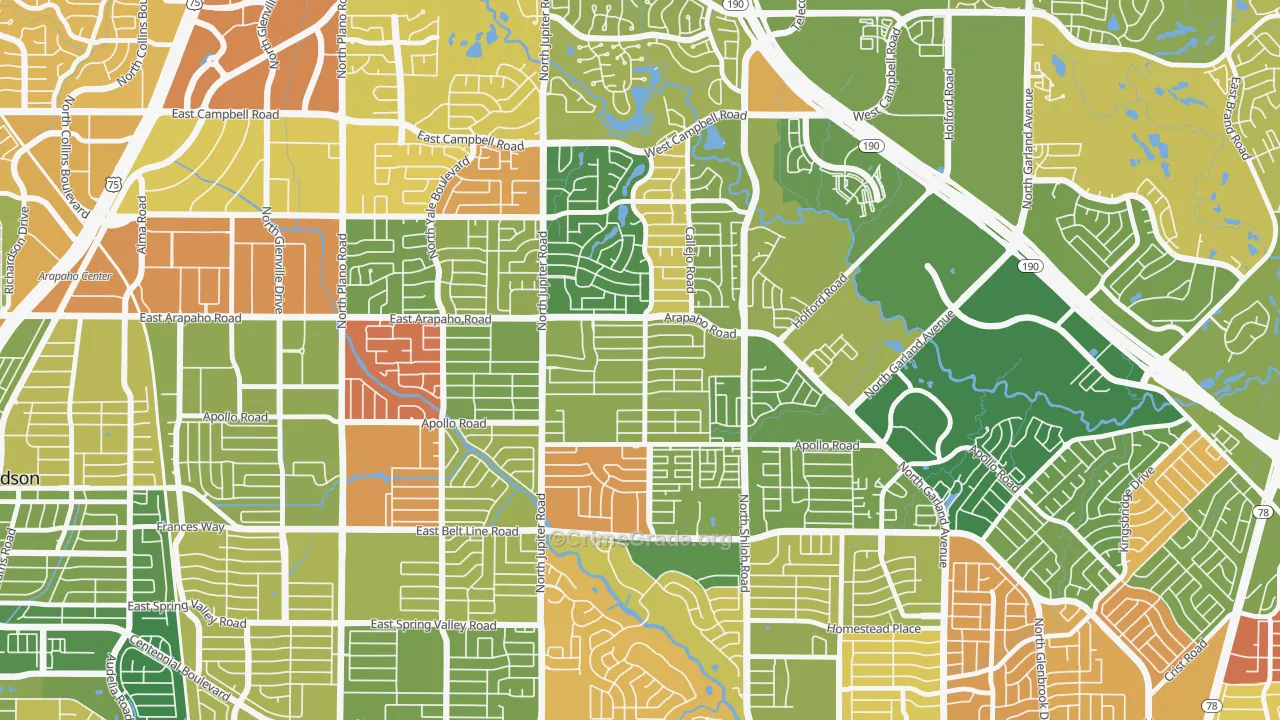Apollo Arapaho and Camelot, Garland, TX Map of Arson Rates