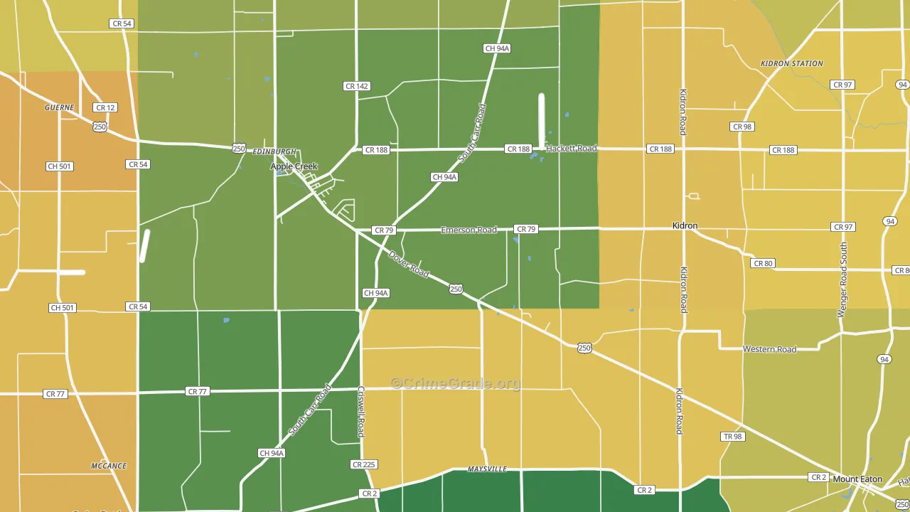 Apple Creek, OH Map of Arson Rates