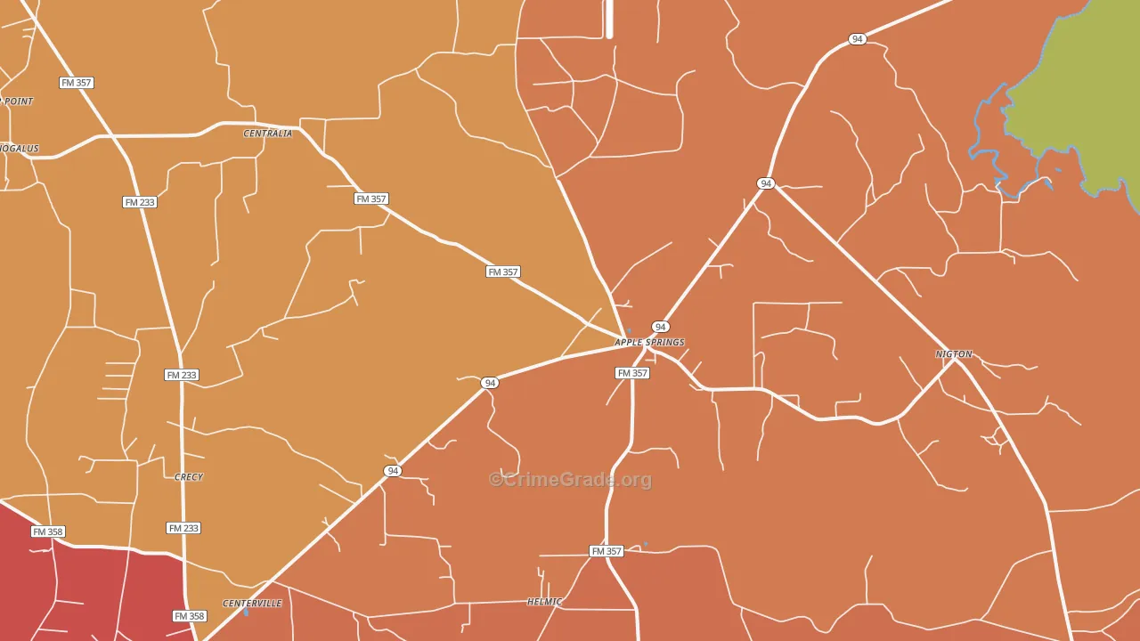 Apple Springs, TX Map of Arson Rates