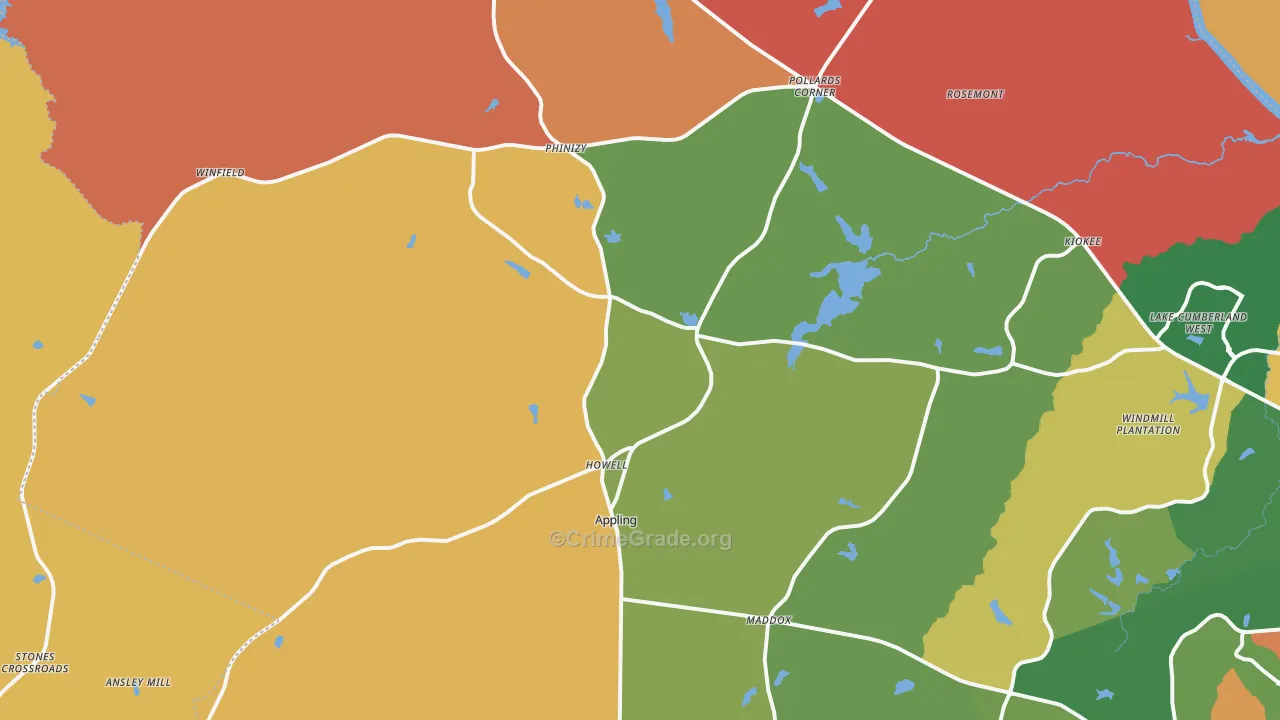 Appling, GA Map of Arson Rates