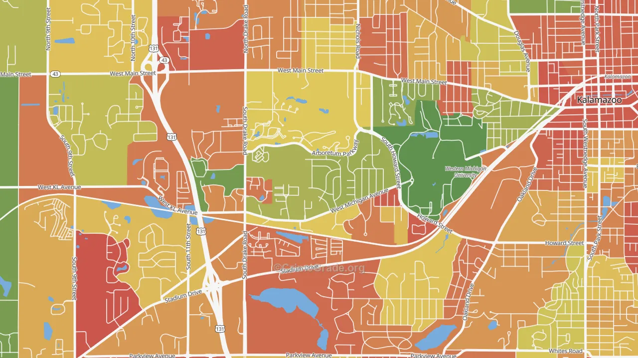Arcadia, Kalamazoo, MI Map of Arson Rates