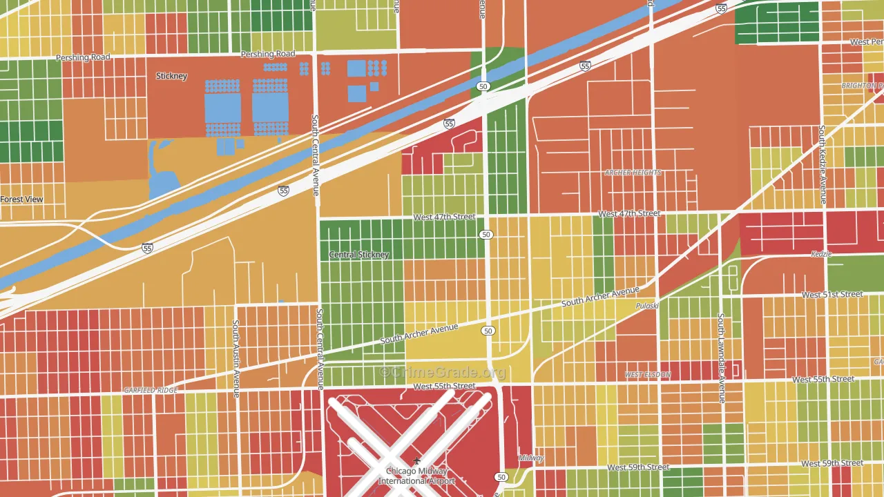 Archer Limits, Chicago, IL Map of Arson Rates