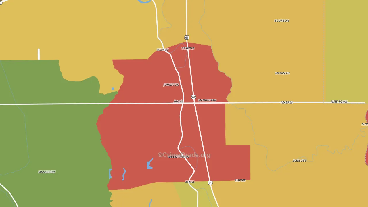 Arcola, MS Map of Arson Rates