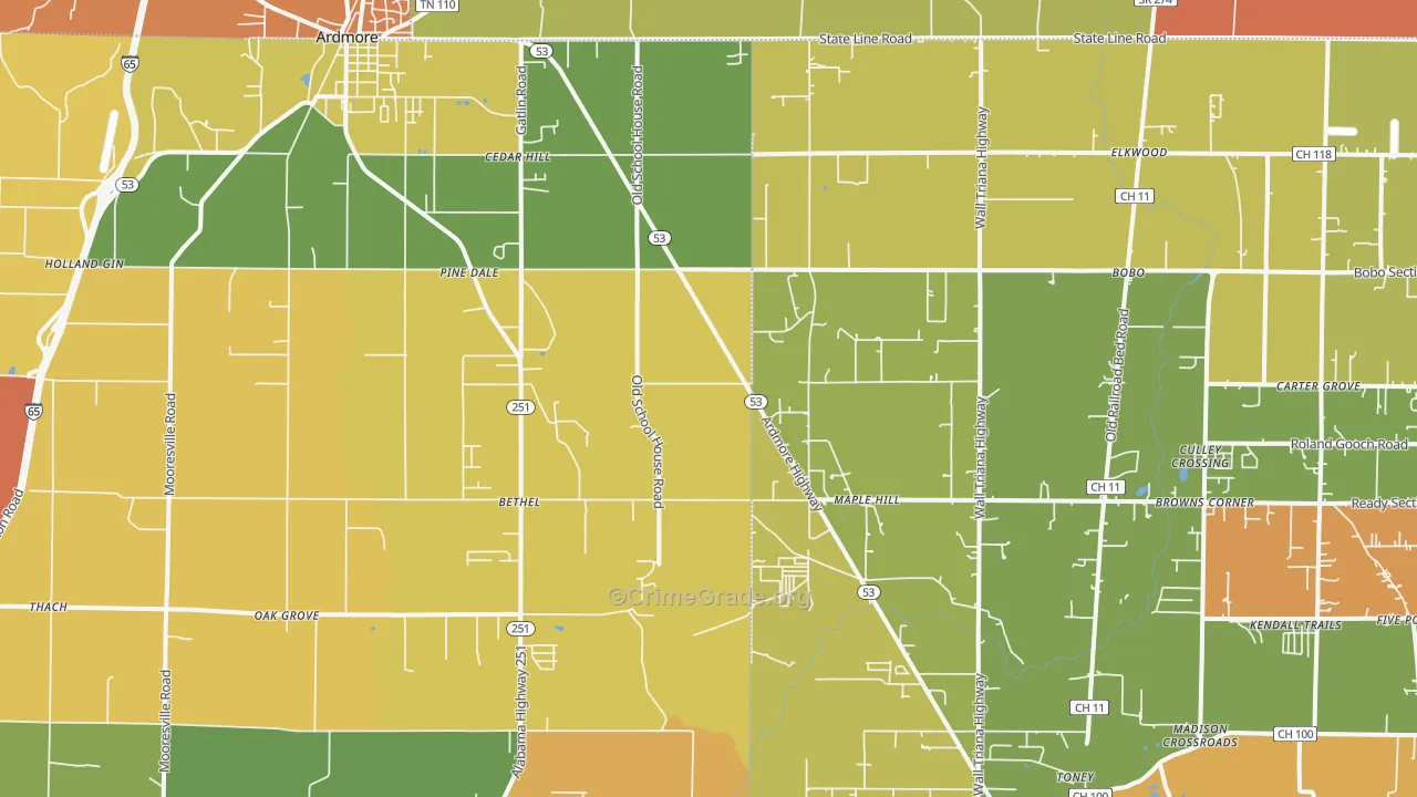 Ardmore, AL Map of Arson Rates
