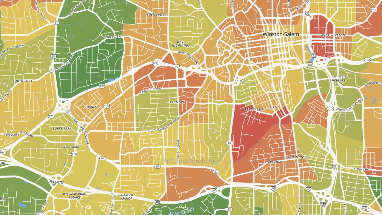 Ardmore, Winston-Salem, NC Map of Arson Rates