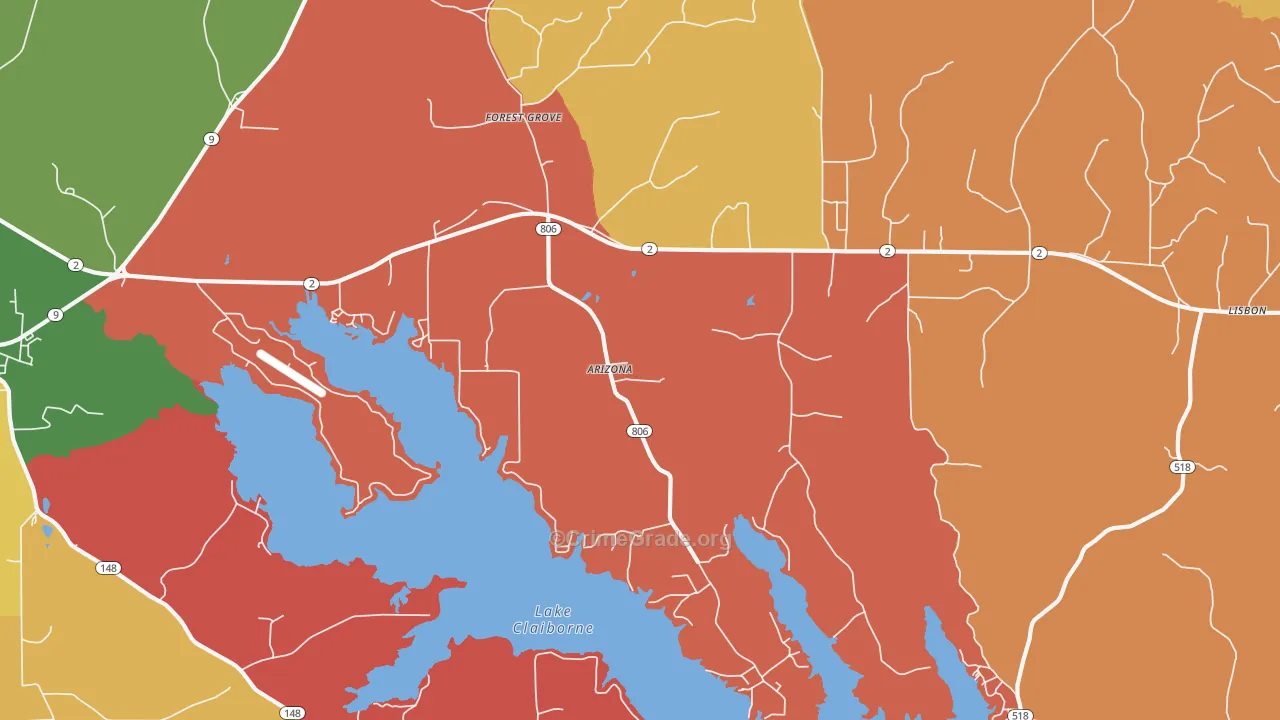 Arizona, LA Map of Arson Rates