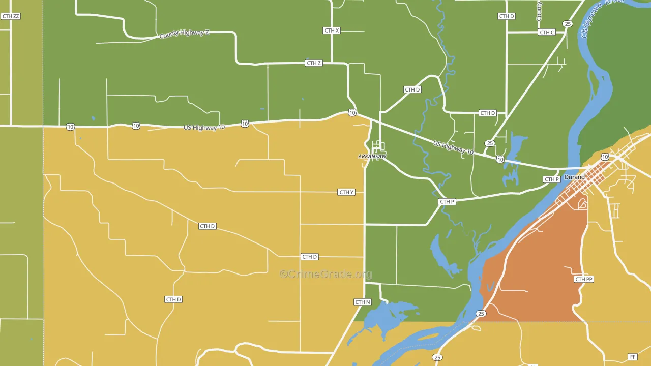 Arkansaw, WI Map of Arson Rates