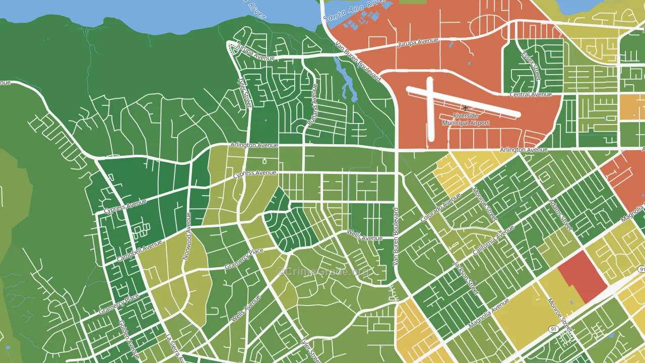 Arlanza, Riverside, CA Map of Arson Rates