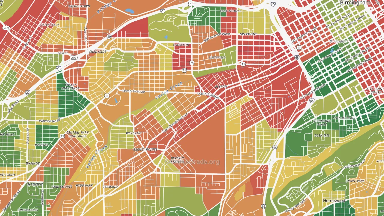 Arlington, Birmingham, AL Map of Arson Rates