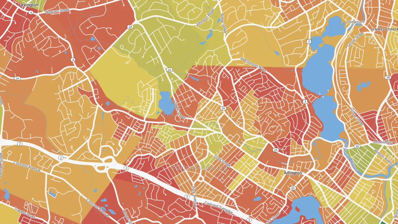 Arlington Heights, Arlington, MA Map of Arson Rates