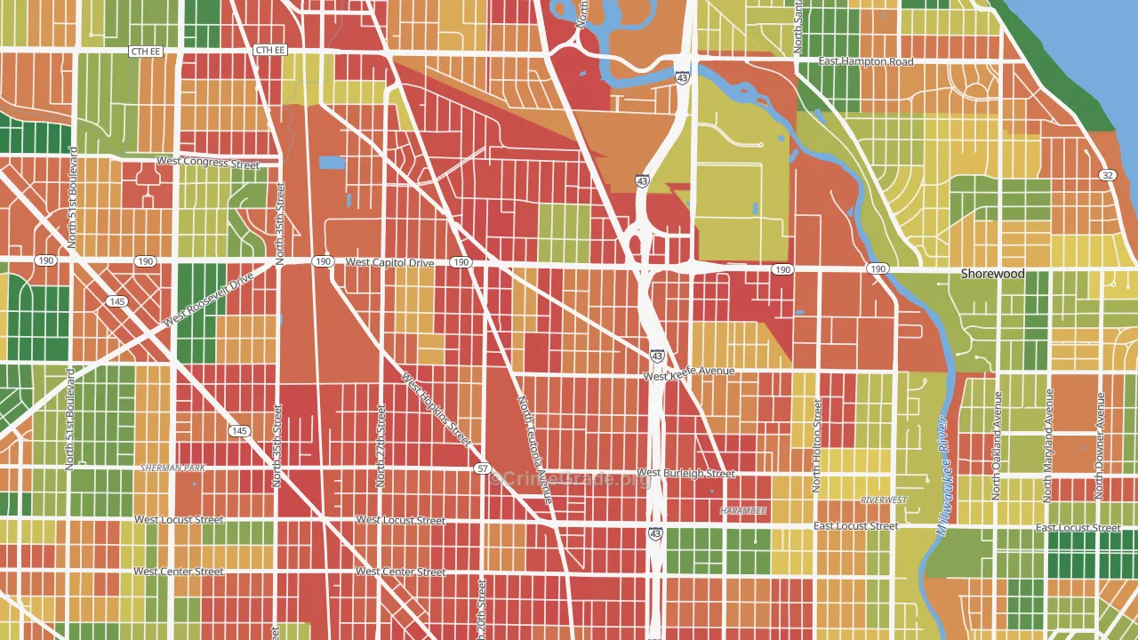 Arlington Heights, Milwaukee, WI Map of Arson Rates
