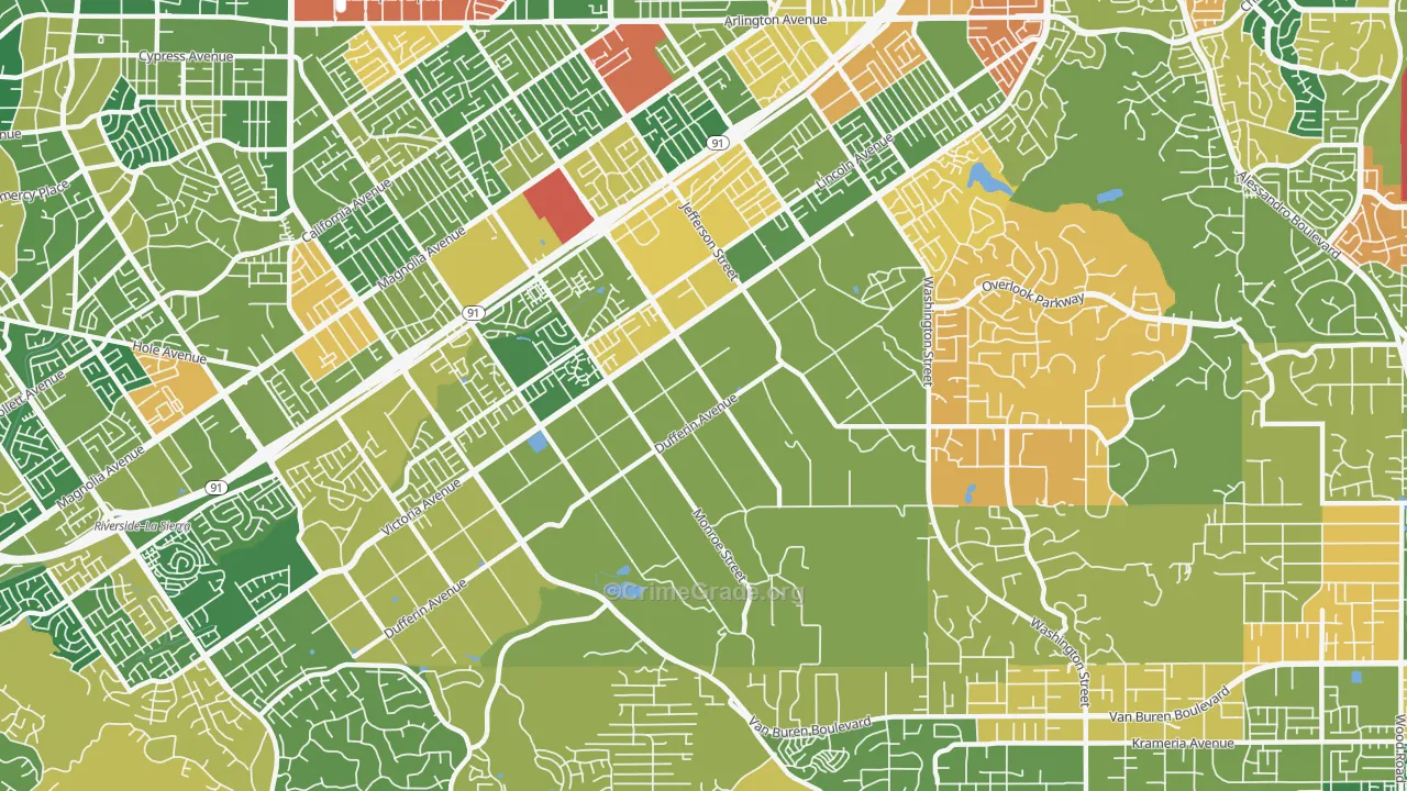 Arlington Heights, Riverside, CA Map of Arson Rates