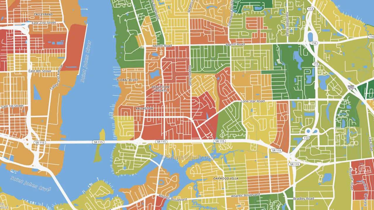 Arlington, Jacksonville, FL Map of Arson Rates