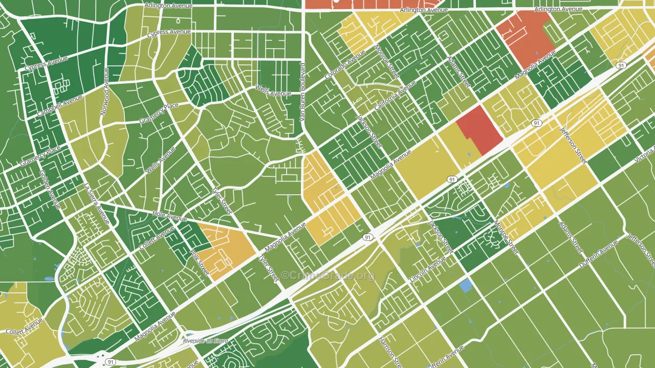 Arlington, Riverside, CA Map of Arson Rates