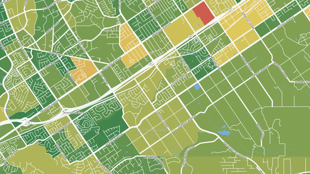Arlington South, Riverside, CA Map of Arson Rates
