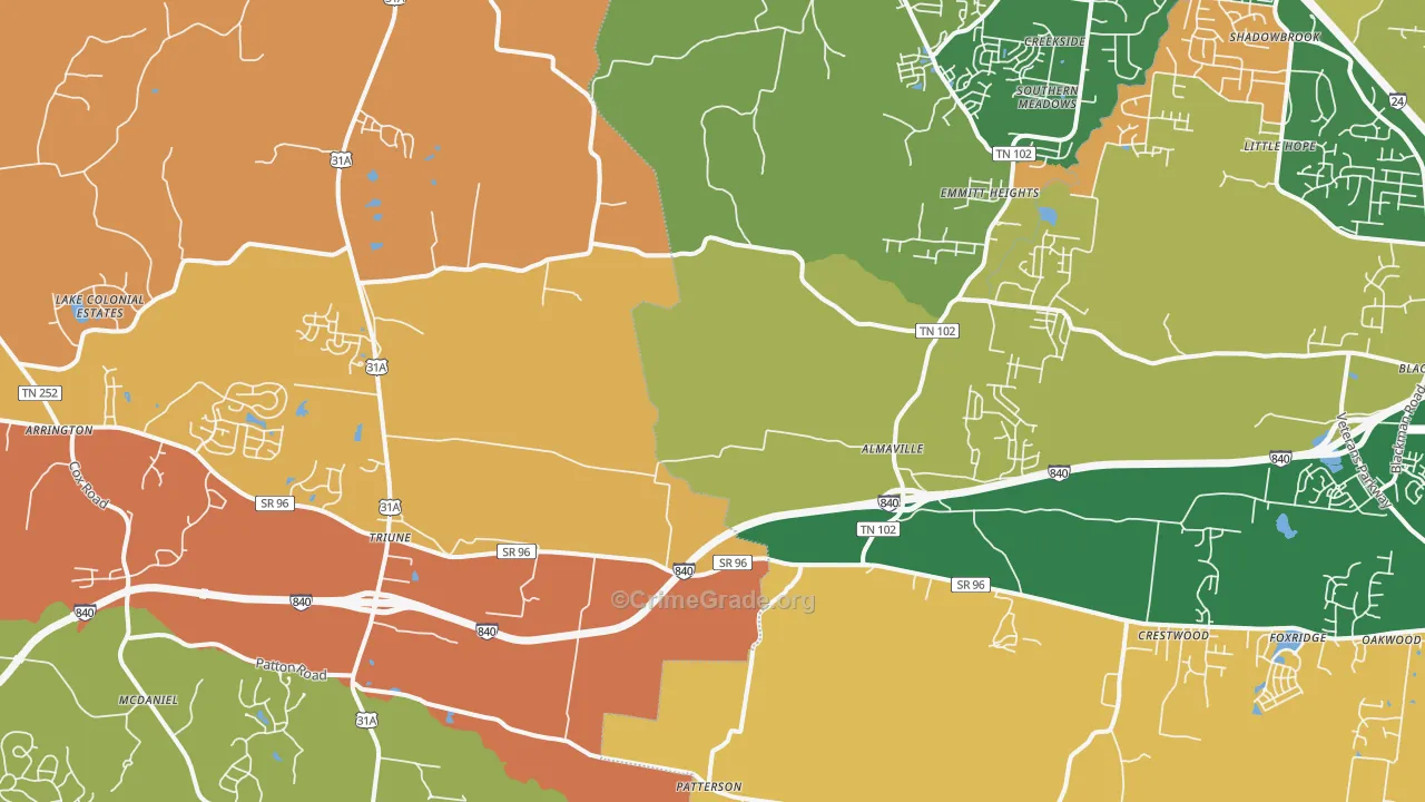 Arrington, TN Map of Arson Rates