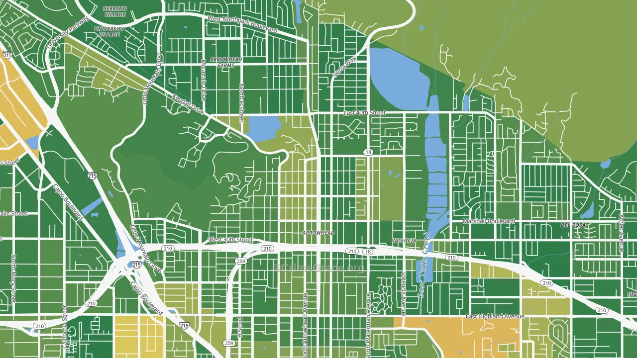 Arrowhead, San Bernardino, CA Map of Arson Rates