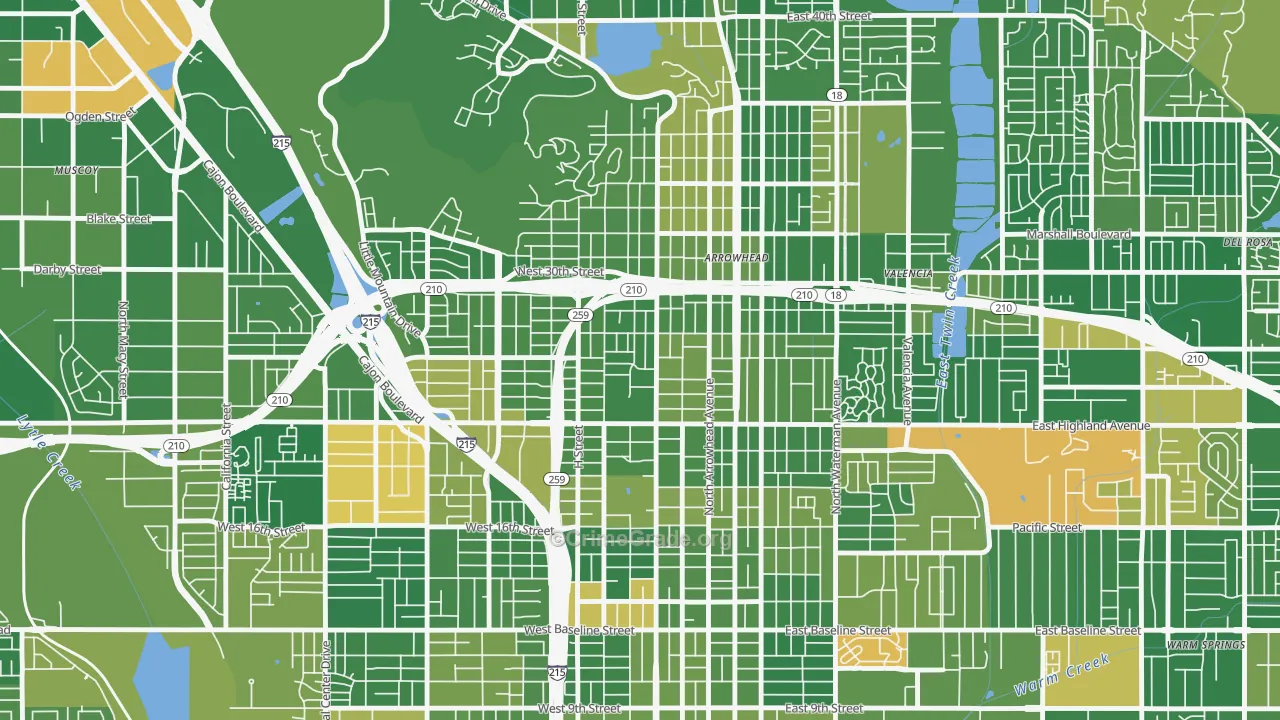 Arrowview, San Bernardino, CA Map of Arson Rates