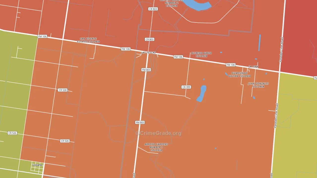 Arroyo Gardens, TX Map of Arson Rates