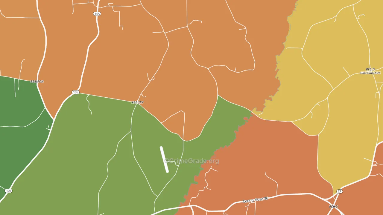 Asbury, AL Map of Arson Rates