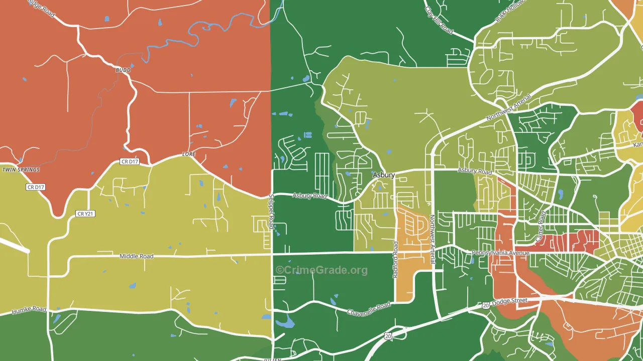 Asbury, IA Map of Arson Rates