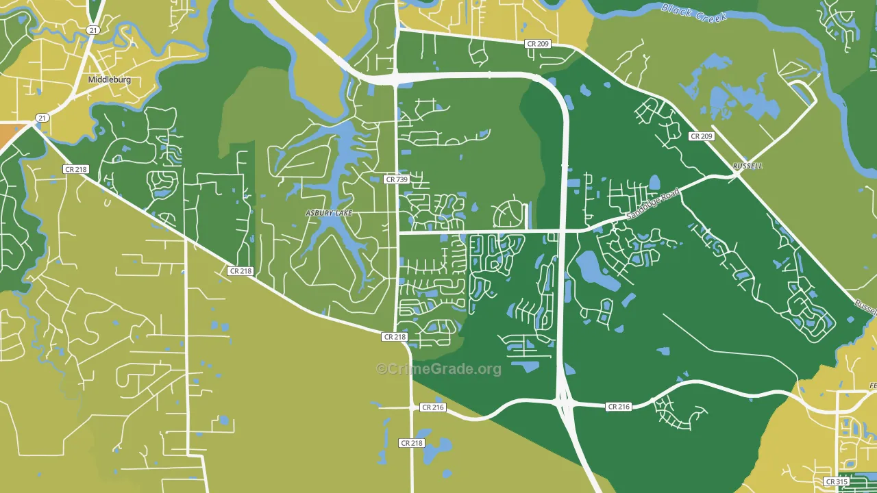 Asbury Lake, FL Map of Arson Rates