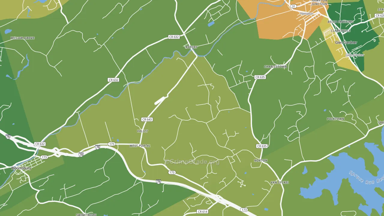 Asbury, NJ Map of Arson Rates