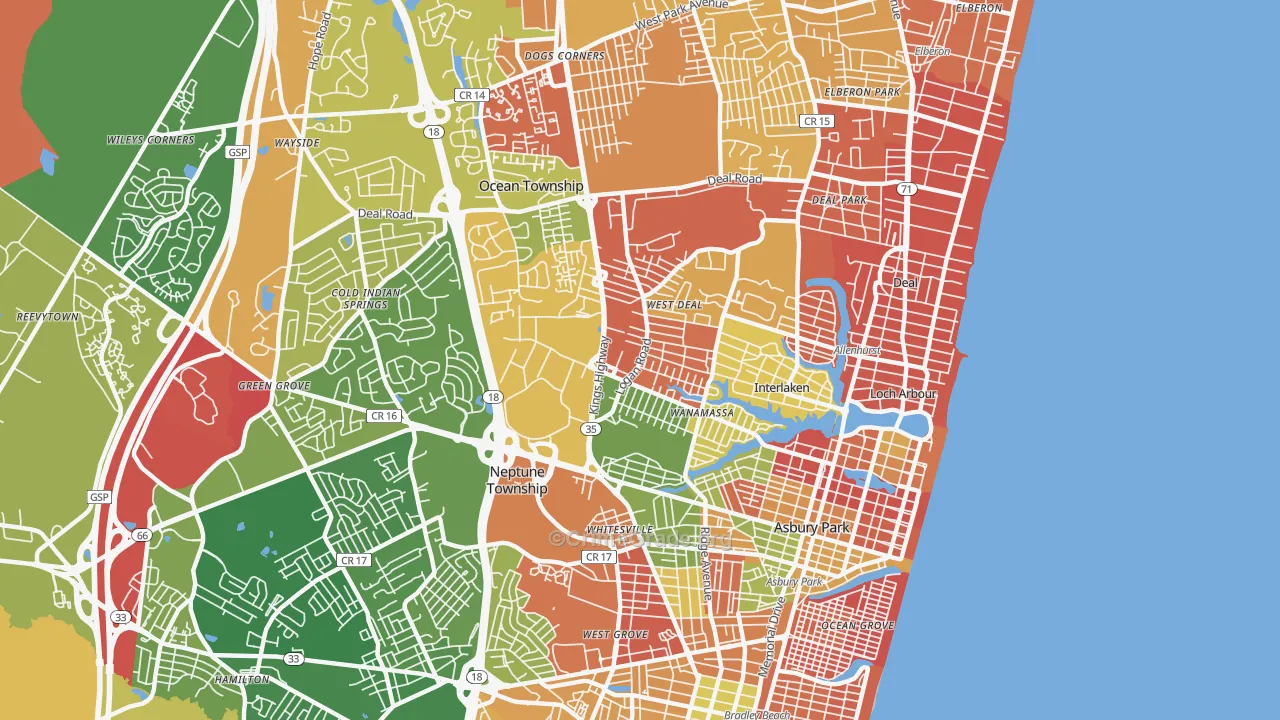 Asbury Park, NJ Map of Arson Rates