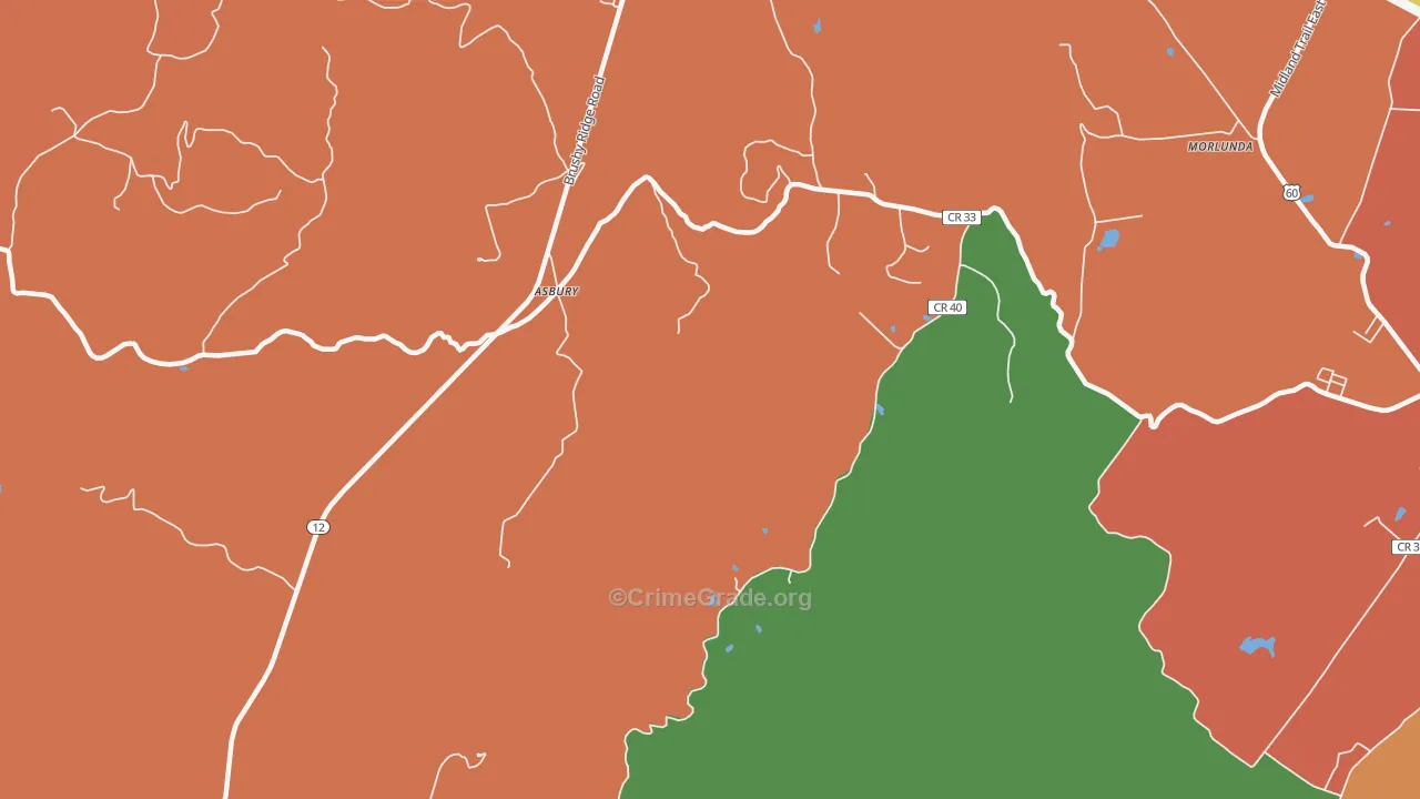 Asbury, WV Map of Arson Rates