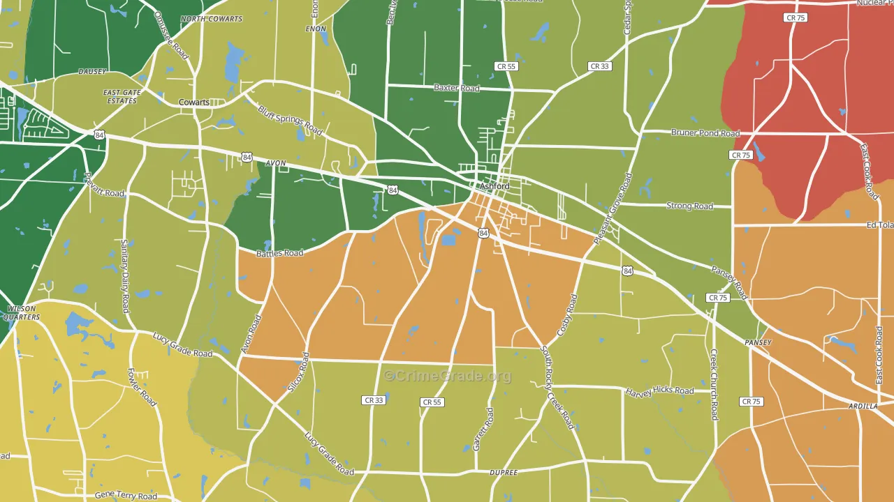 Ashford, AL Map of Arson Rates