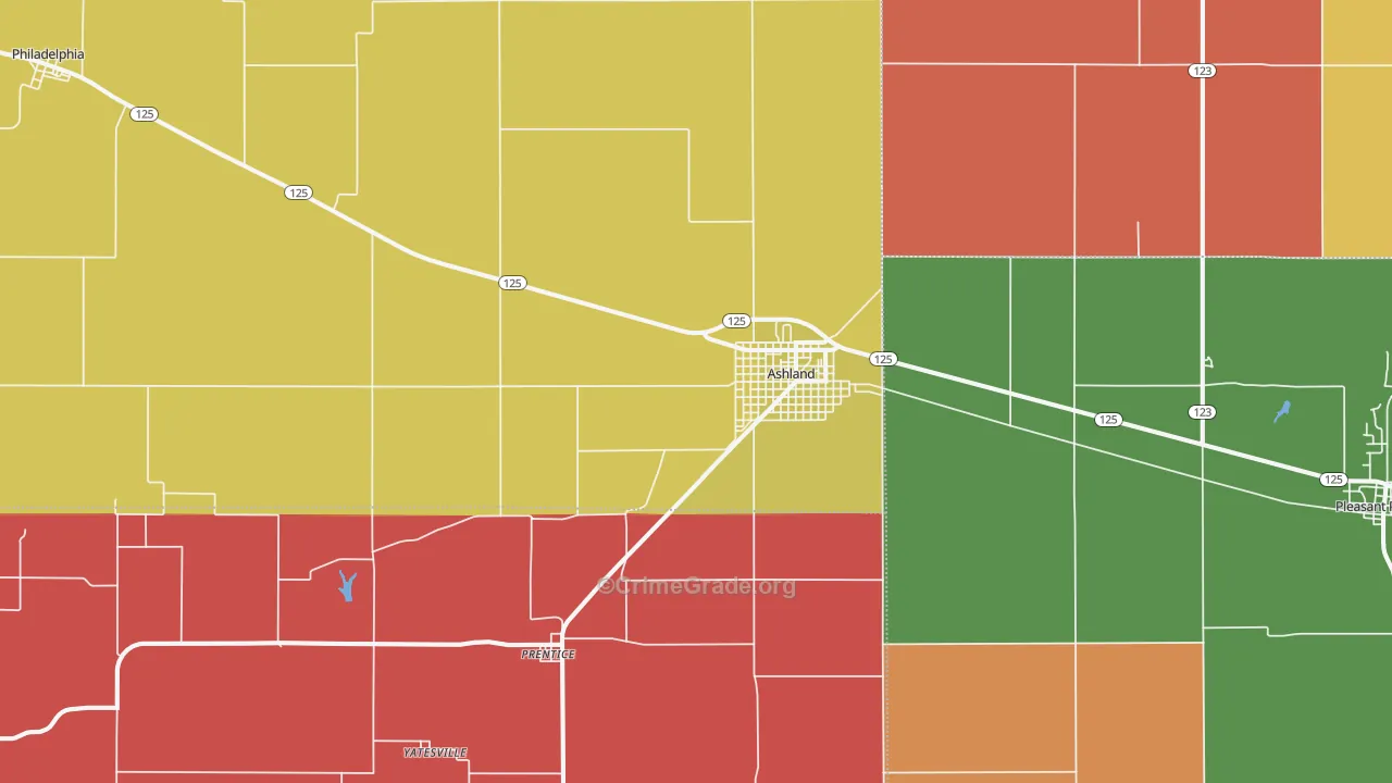Ashland, IL Map of Arson Rates