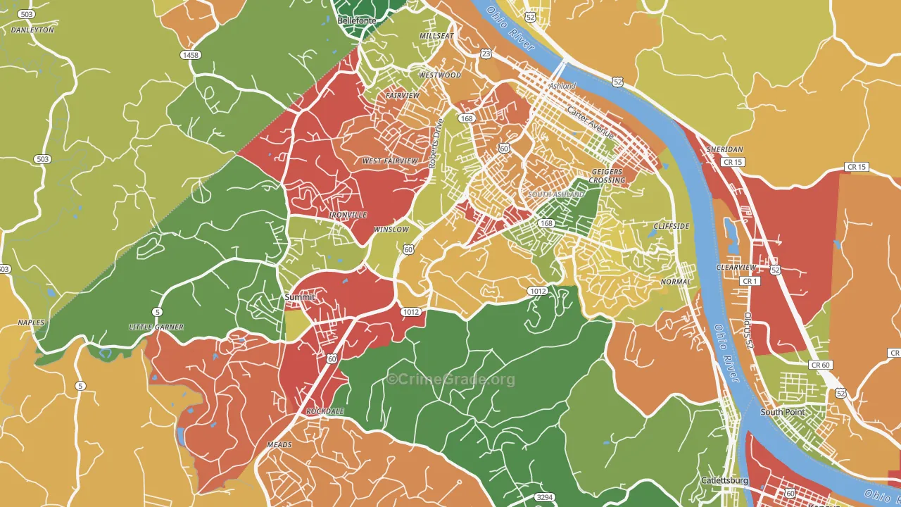 Ashland, KY Map of Arson Rates