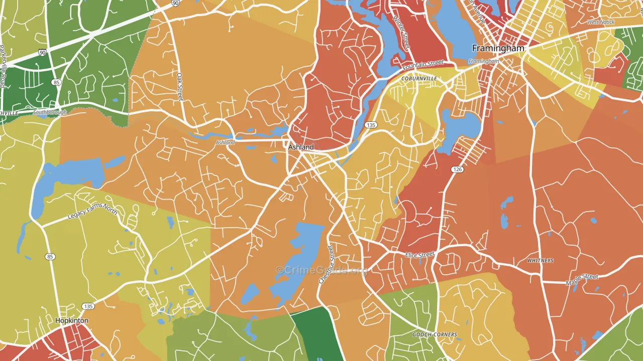 Ashland, MA Map of Arson Rates