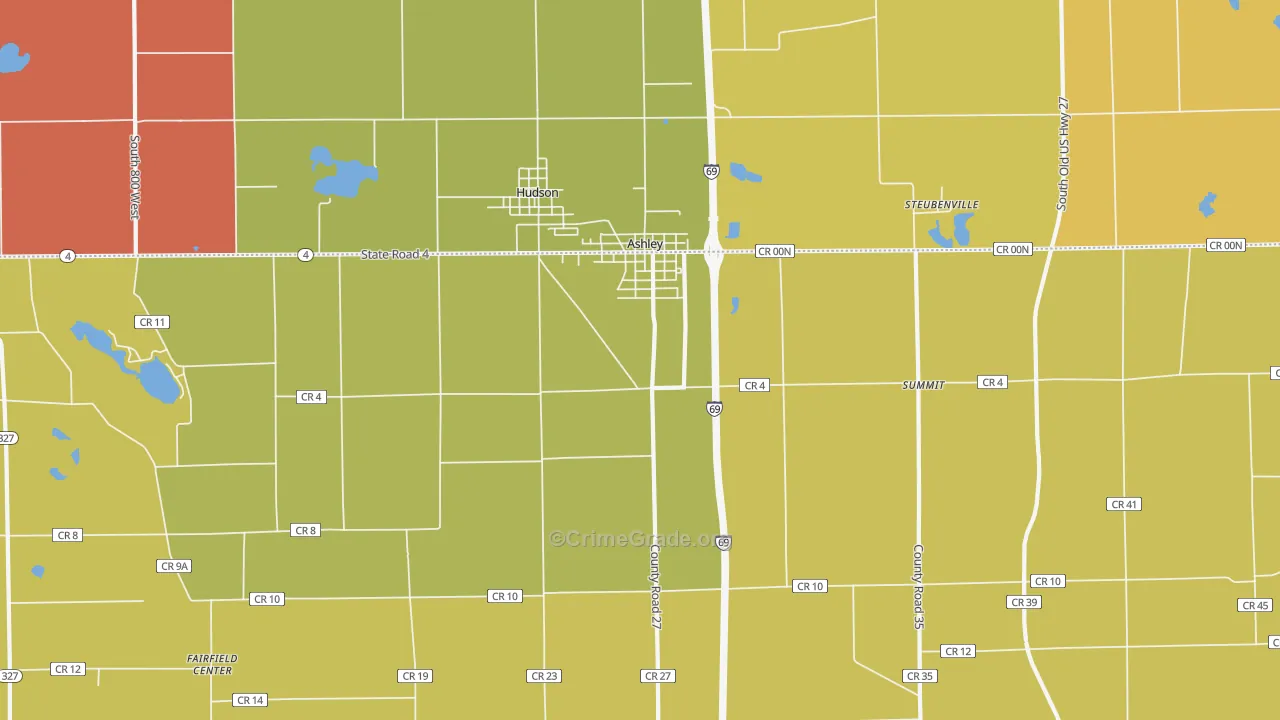 Ashley, IN Map of Arson Rates