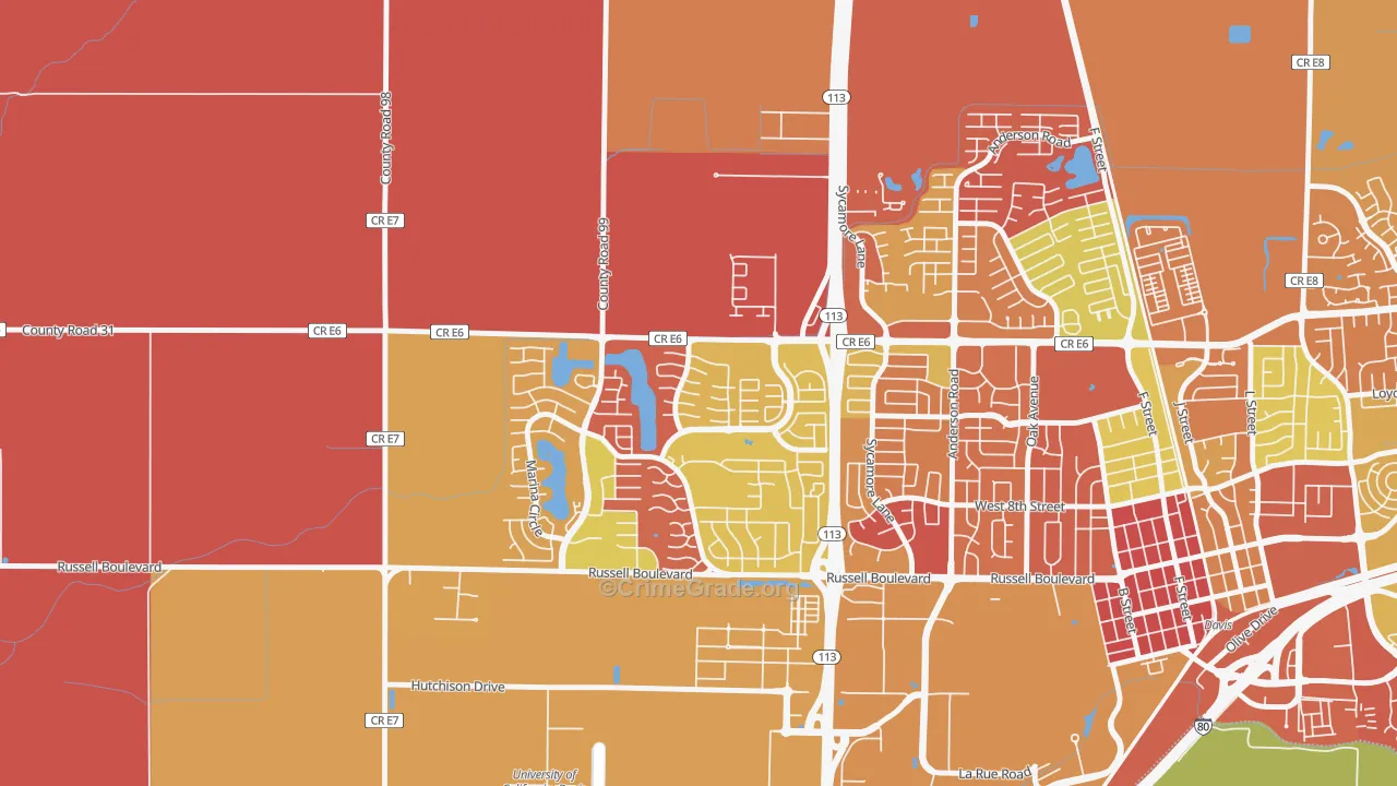 Aspen, Davis, CA Map of Arson Rates