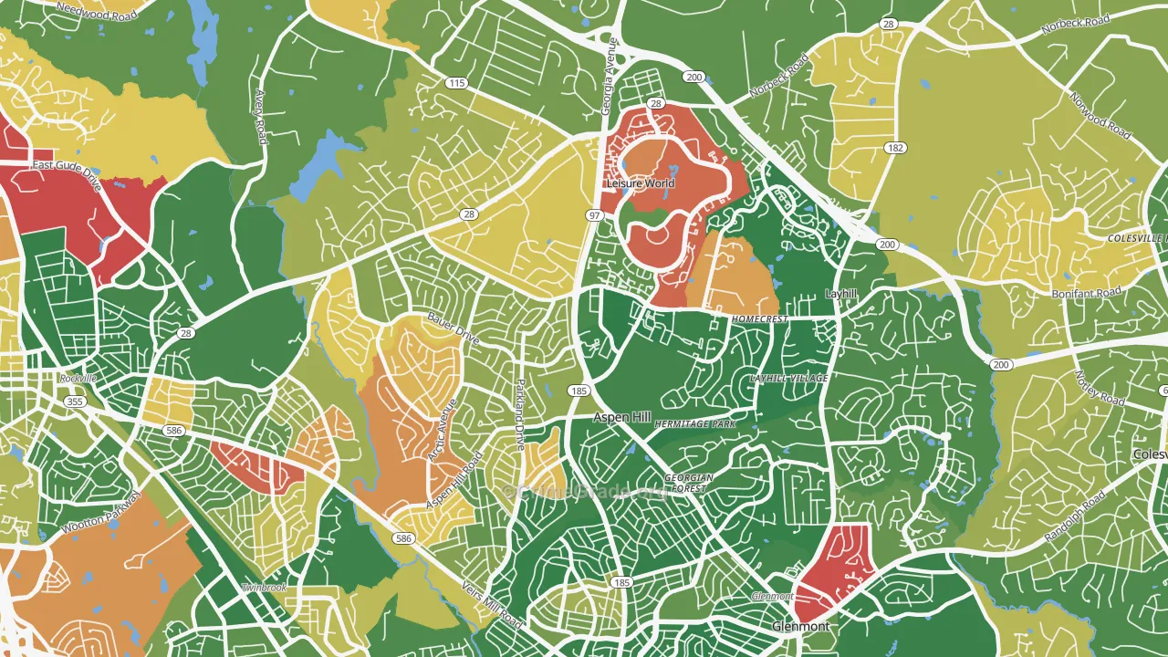Aspen Hill, MD Map of Arson Rates