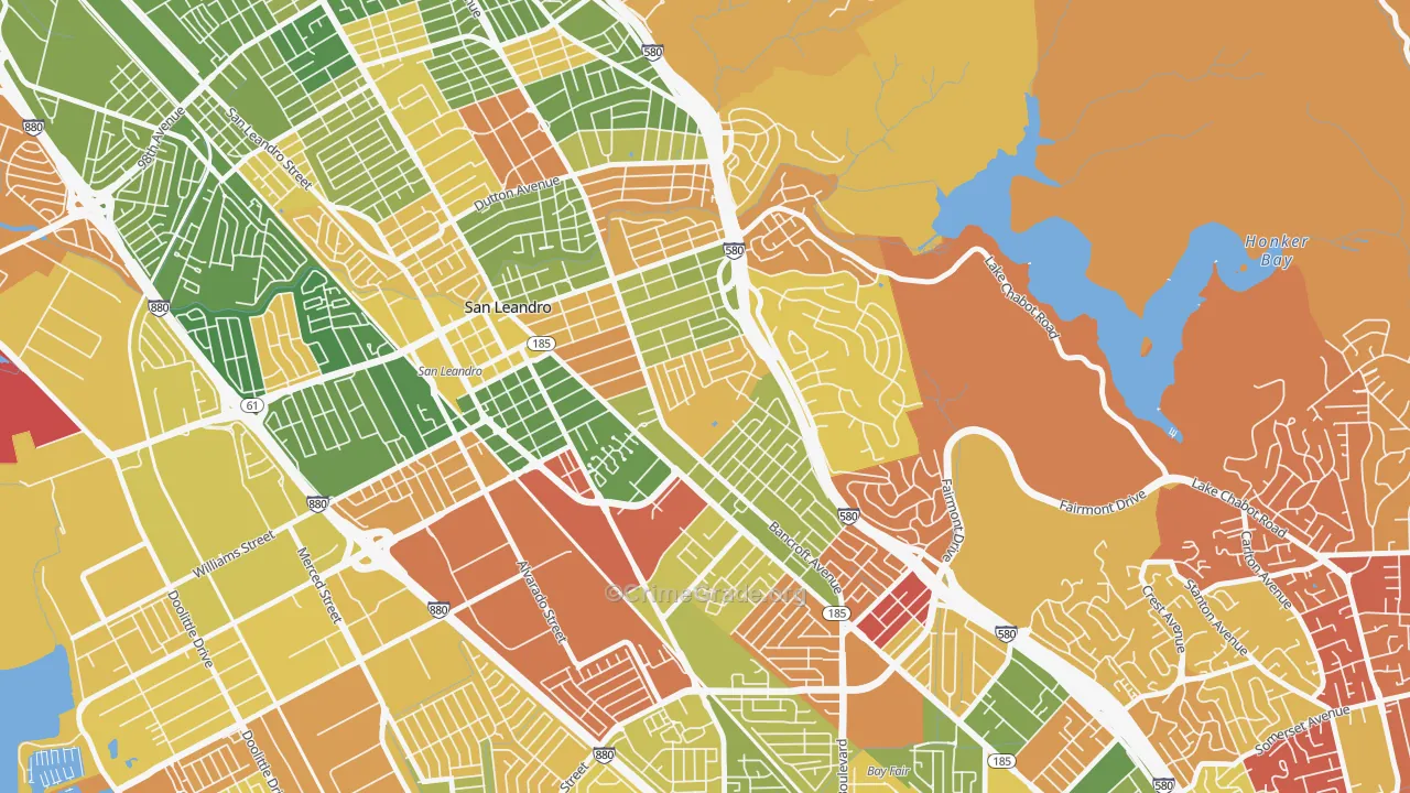 Assumption Parish, San Leandro, CA Map of Arson Rates