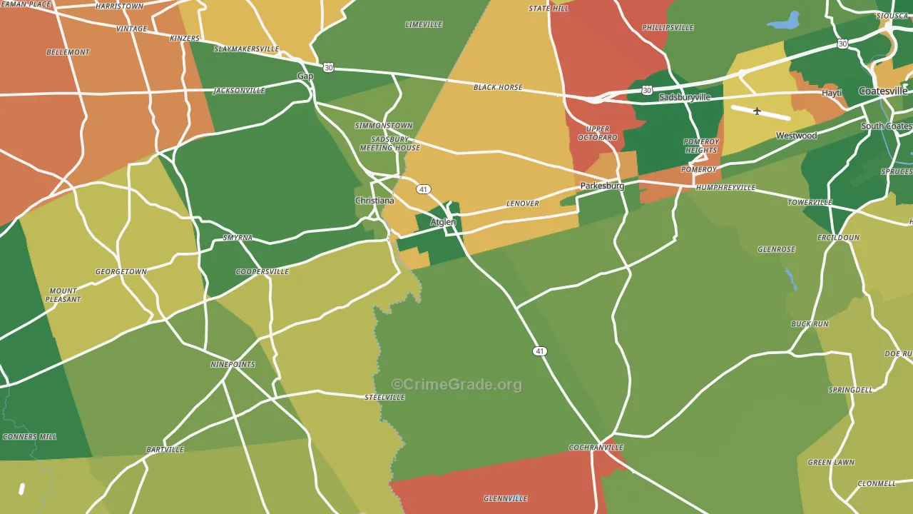 Atglen, PA Map of Arson Rates
