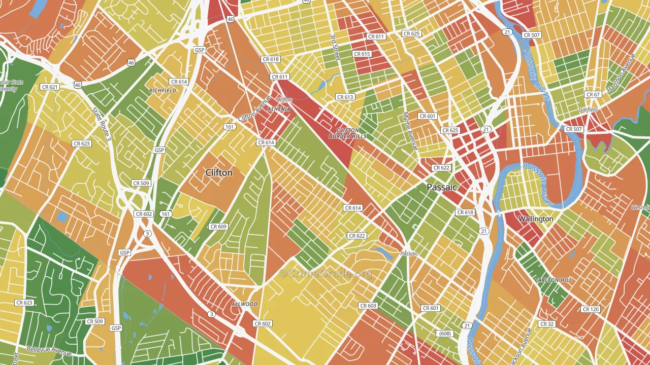 Athenia, Clifton, NJ Map of Arson Rates