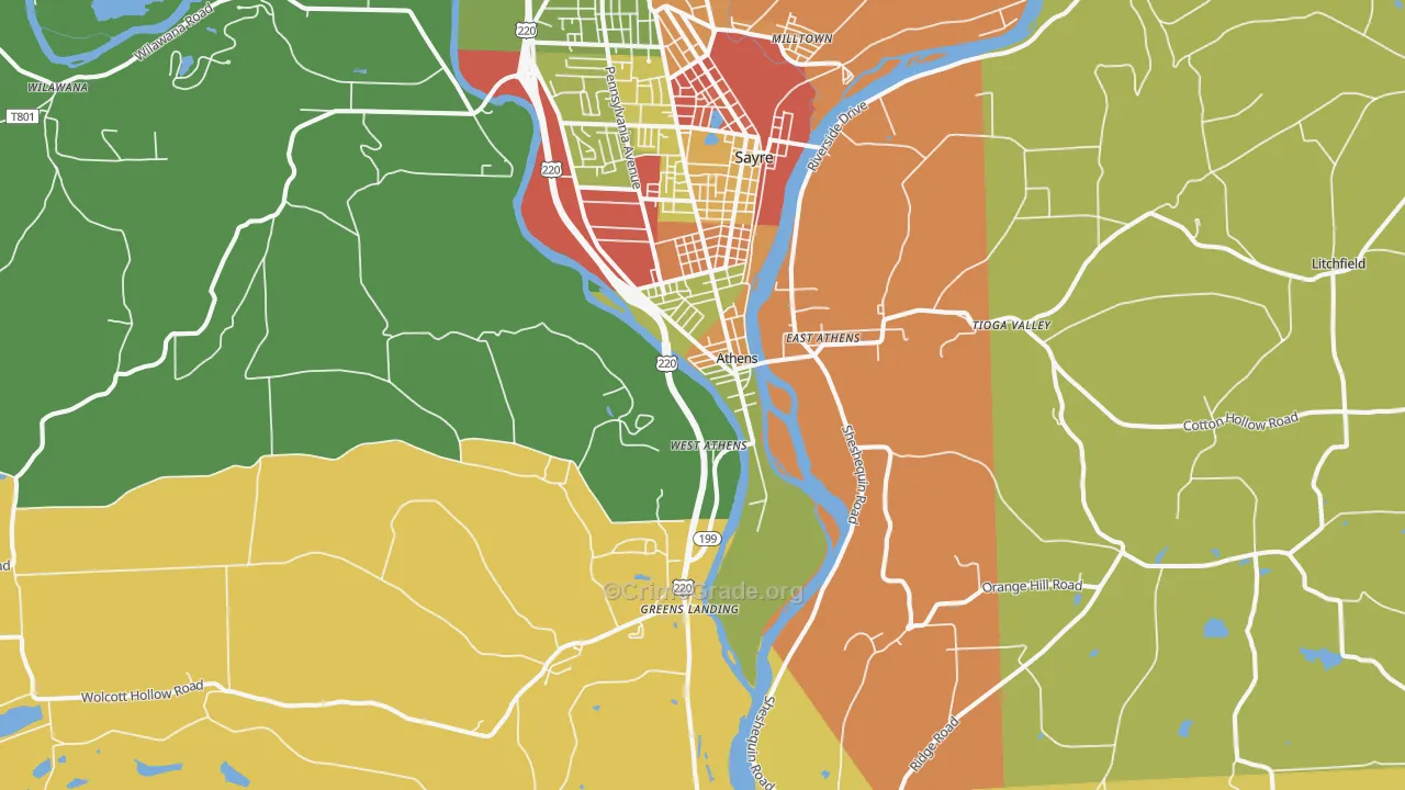 Athens, PA Map of Arson Rates